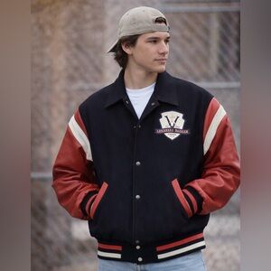 Vintage 1990s Louisville Slugger Leather Sleeve Wool Baseball Jacket Size L